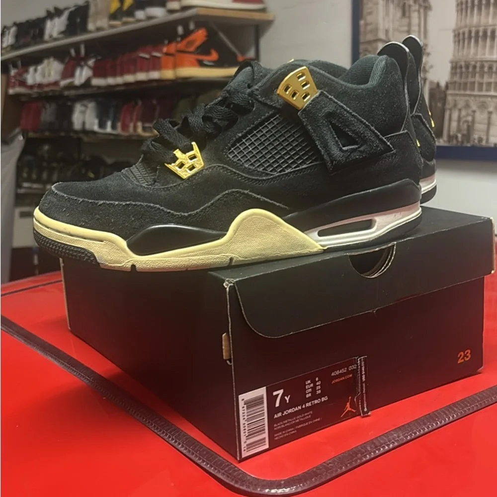 Jordan Black and Gold Retro 4 Kids Sneakers